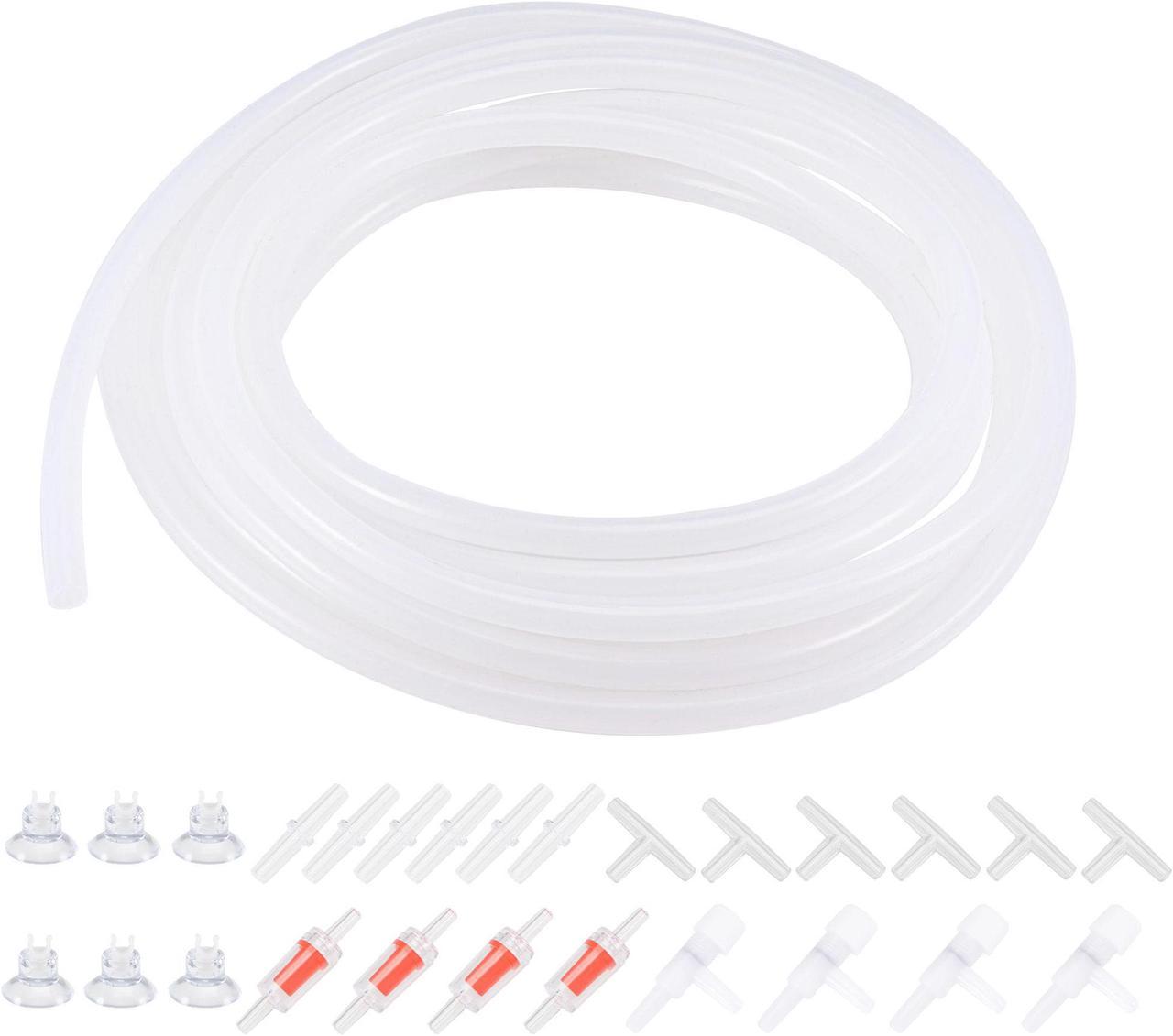 Silicone Tubing 4mm ID 6mm(1/4") OD 5m Aquarium Air Hose with Check Valves, Suction Cups, Connectors, Regulating Valve