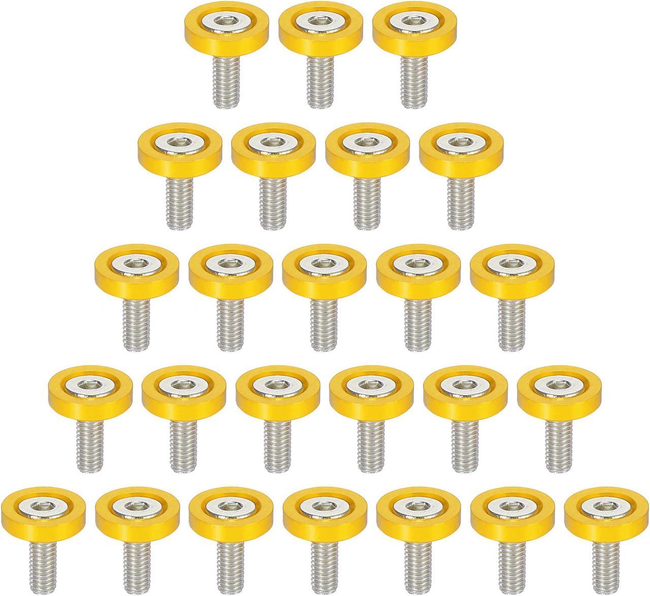 25pcs Bumper Mudguard Washer Bolts M6x1.0 Aluminum Alloy Engine Bay Dress Up Screw Gold Tone