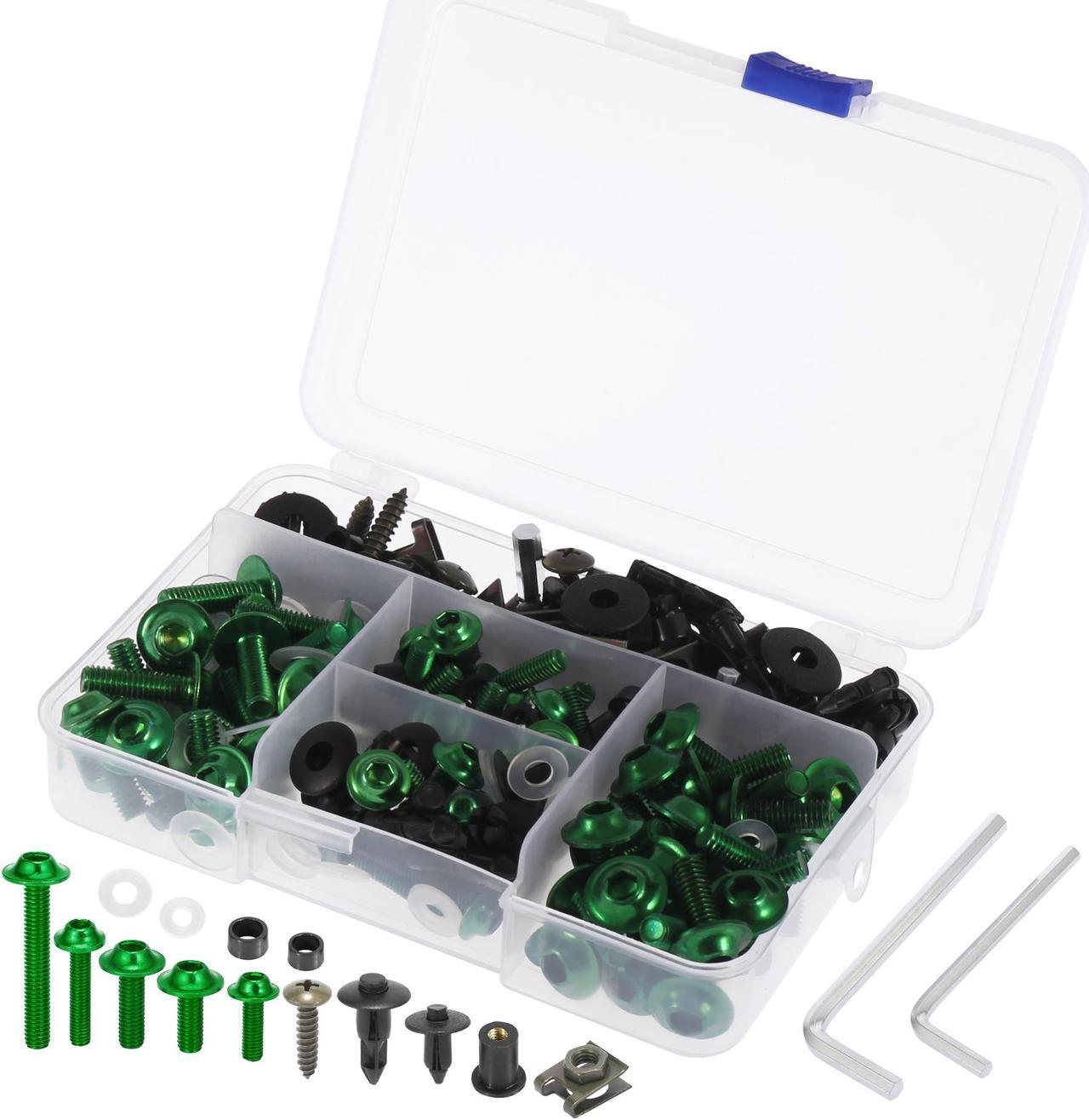 195pcs Universal Motorcycle Fairing Body Bolts Fastener Clips Screws Nuts Green for Kawasaki for Suzuki for Honda for Yamaha for BMW