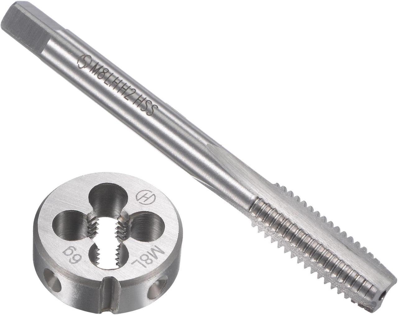 M8 x 1.25mm Metric Left Hand Tap and Die Set, HSS Machine Thread Screw Tap with Alloy Tool Steel Round Threading Die