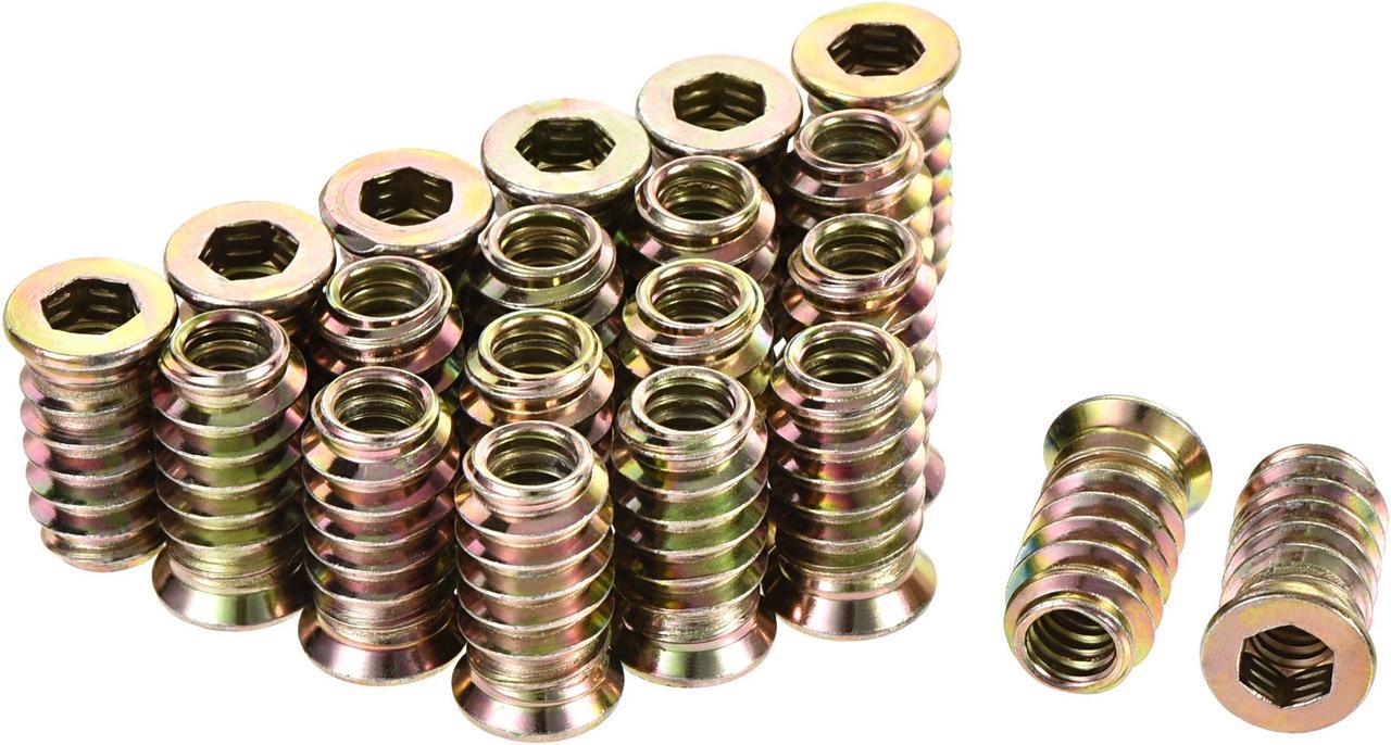 1/4"-20x20mm Threaded Insert Nuts Hex Socket Drive for Wood Furniture 40pcs