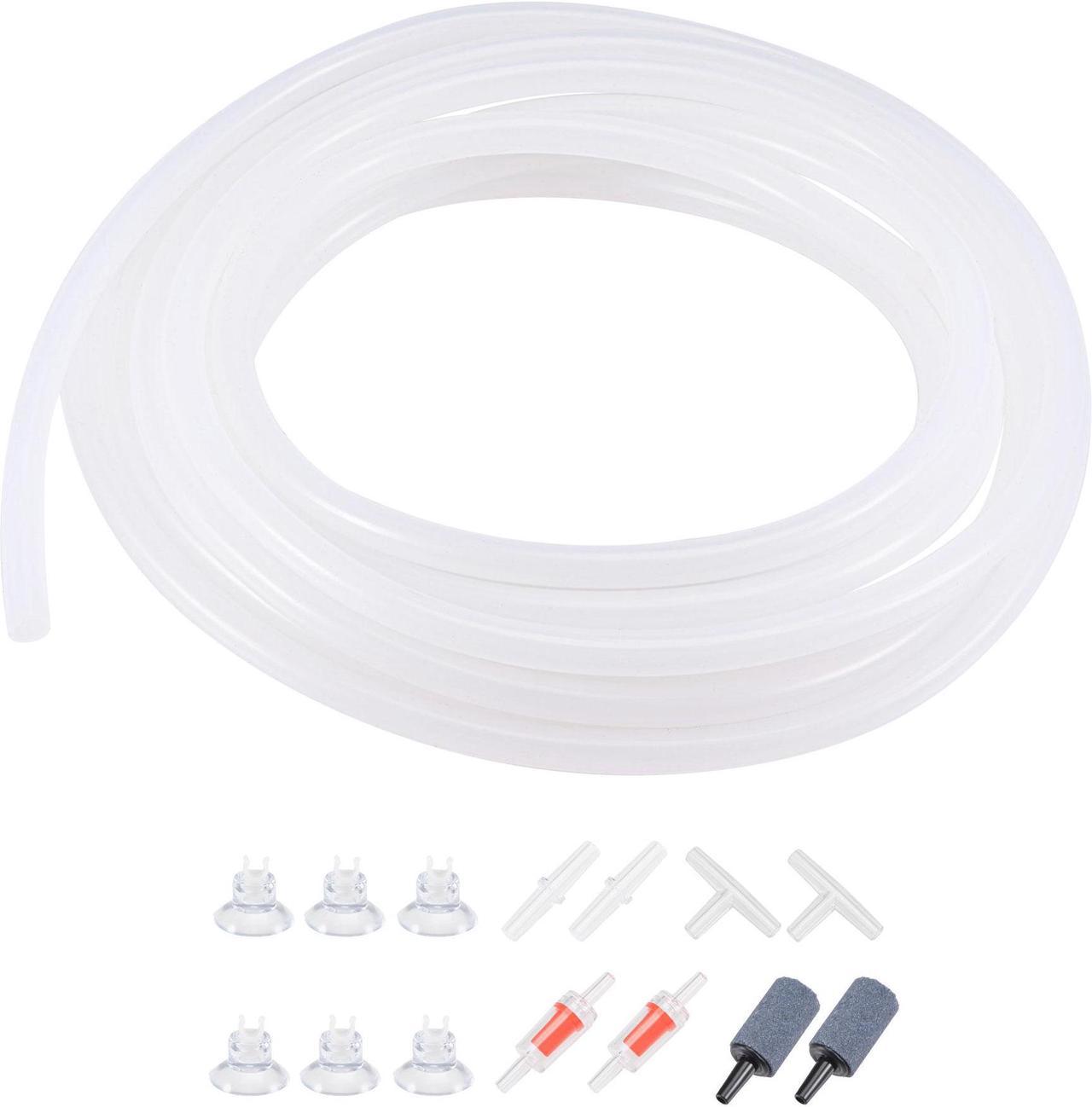 Silicone Tubing 4mm ID 6mm(1/4") OD 5m Aquarium Air Hose with Check Valves, Suction Cups, Connectors, Air Stone