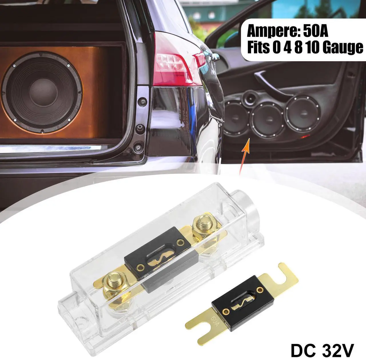 Main image of 1 Set Car Audio 0 4 8 Gauge Inline ANL Fuse Holder Clear Transparent Fuse Block with 2pcs 50A Fuse