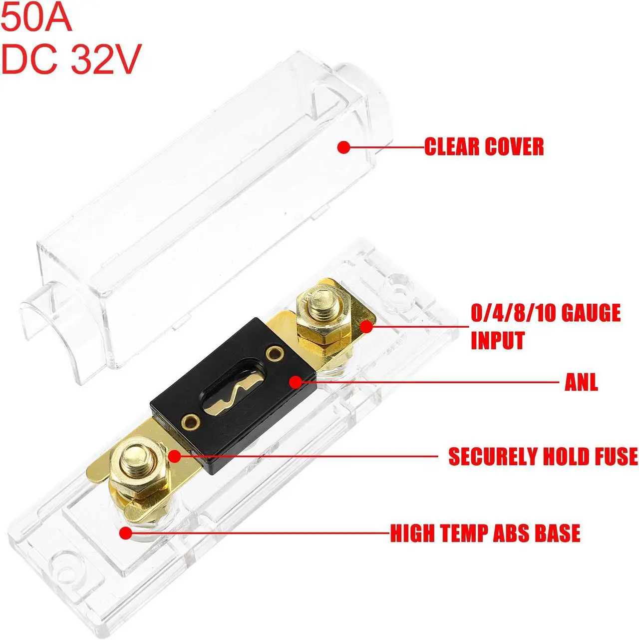 Alt view image 3 of 7 - 1 Set Car Audio 0 4 8 Gauge Inline ANL Fuse Holder Clear Transparent Fuse Block with 2pcs 50A Fuse