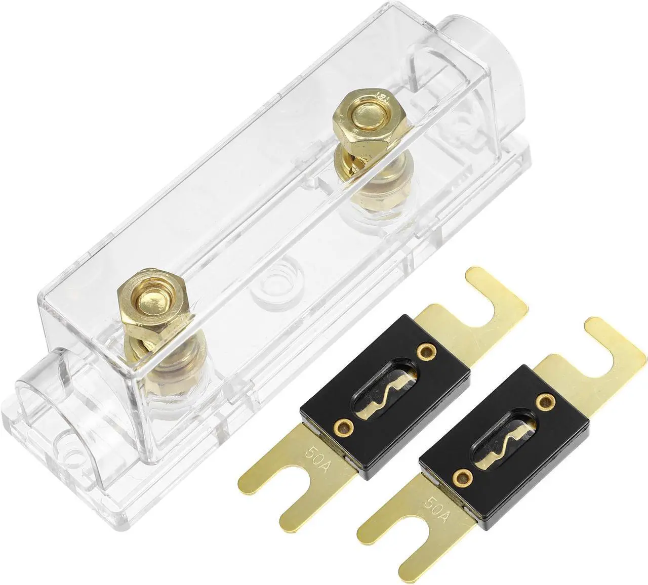 Alt view image 5 of 7 - 1 Set Car Audio 0 4 8 Gauge Inline ANL Fuse Holder Clear Transparent Fuse Block with 2pcs 50A Fuse