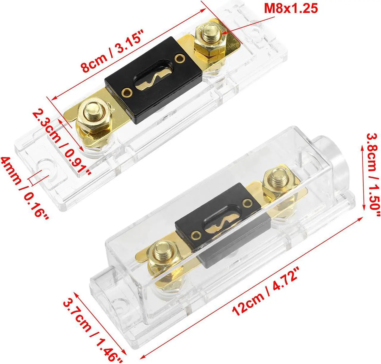 Alt view image 4 of 7 - 1 Set Car Audio 0 4 8 Gauge Inline ANL Fuse Holder Clear Transparent Fuse Block with 2pcs 50A Fuse