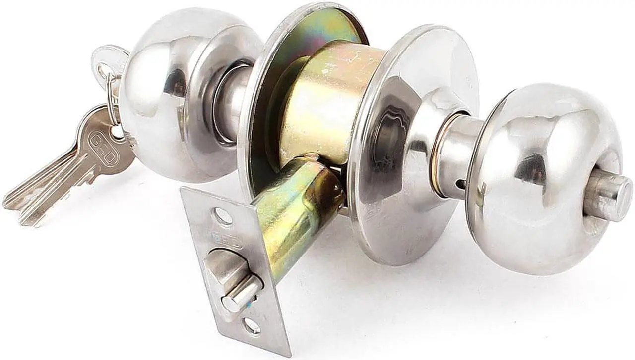 Alt view image 2 of 3 - Bedroom Bathroom Metal Push-Button Keyed Oval Handle Door Knob Lock Set Lockset