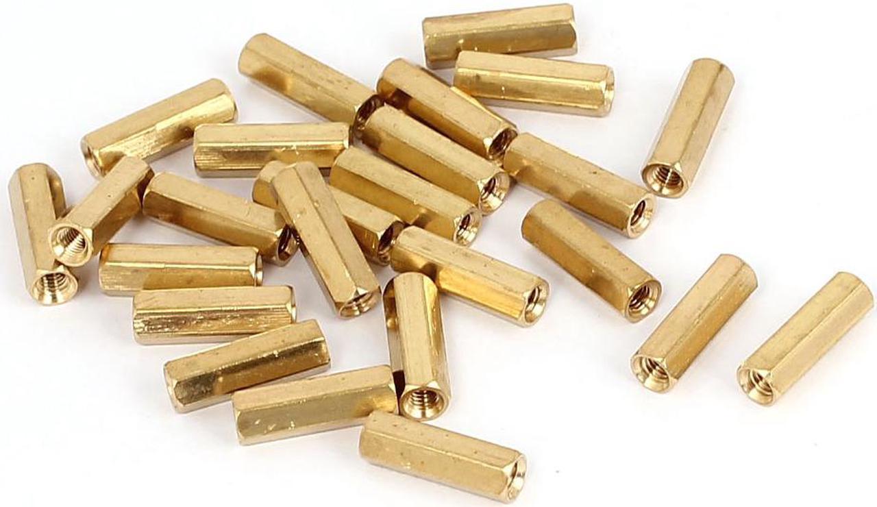 M3 x 15mm Female Thread Brass Hex Standoff Pillar Rod Spacer Coupler Nut 25pcs