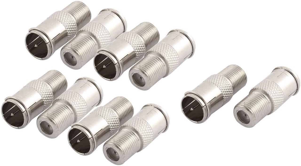 Quick Fit F Type Male to Female Push-On Connector Adapter Silver Tone 10 Pcs