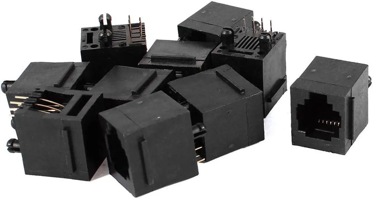 Main image of Unique Bargains RJ11 6P6C PCB Jack Phone Telephone Cable Adaptors Connectors Black 10pcs