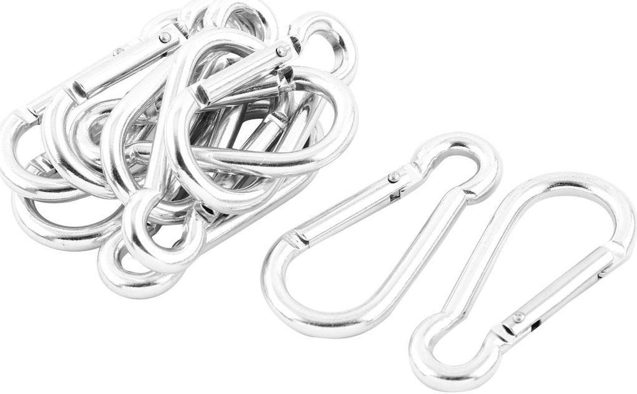 Main image of 10pcs Outdoor 6mm Dia Silver Tone Metal Spring Loaded Clip Carabiner Hook