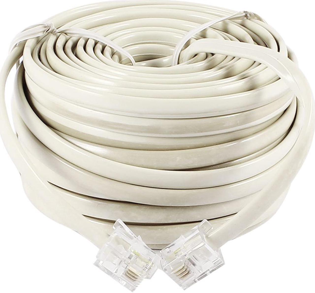 Unique Bargains 15M 49ft RJ11 6P4C Modular Telephone Phone Cables Wire Off White