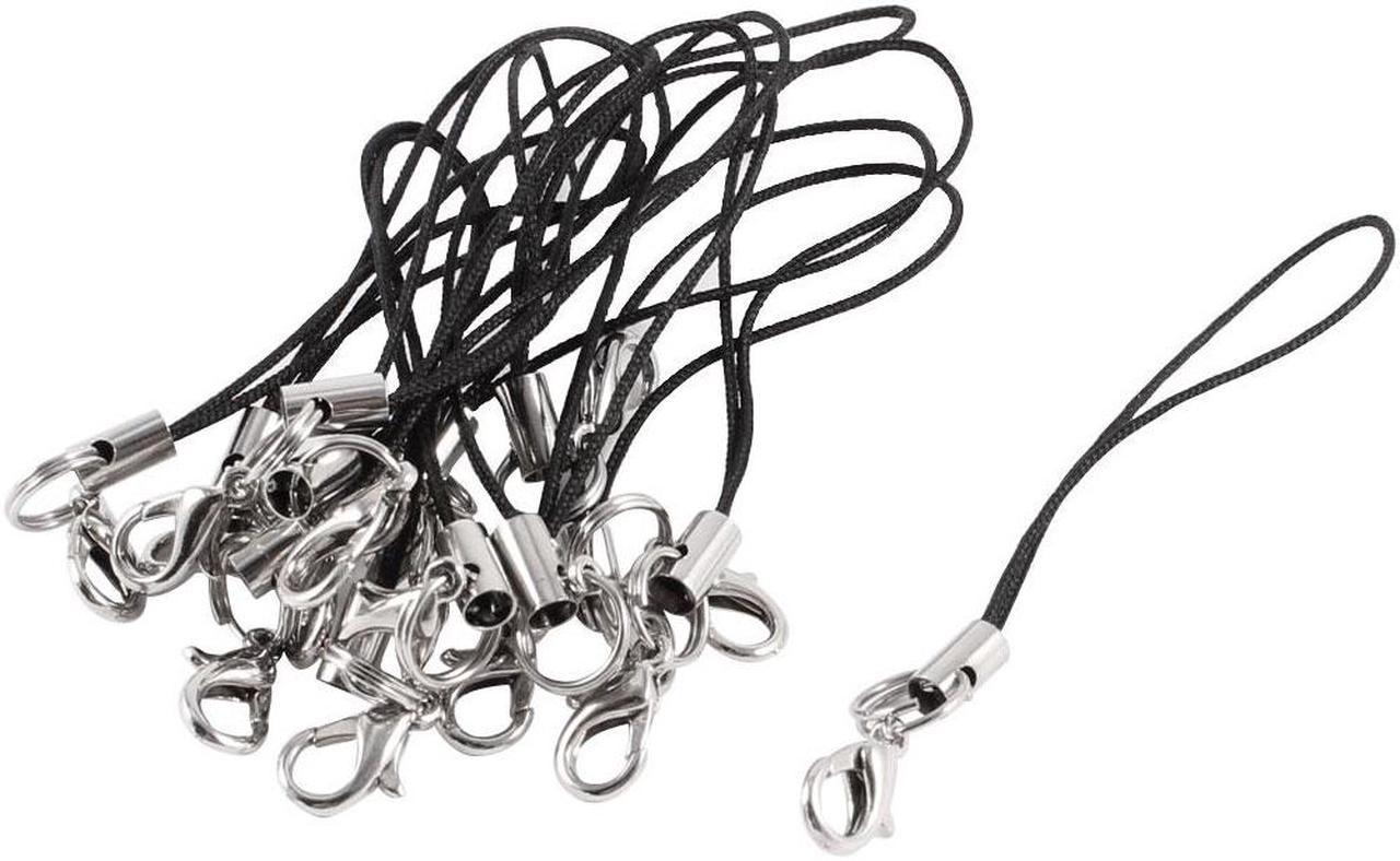 Unique Bargains 15 Pcs Black Cellphone Mobile Phone Strap String w Clip