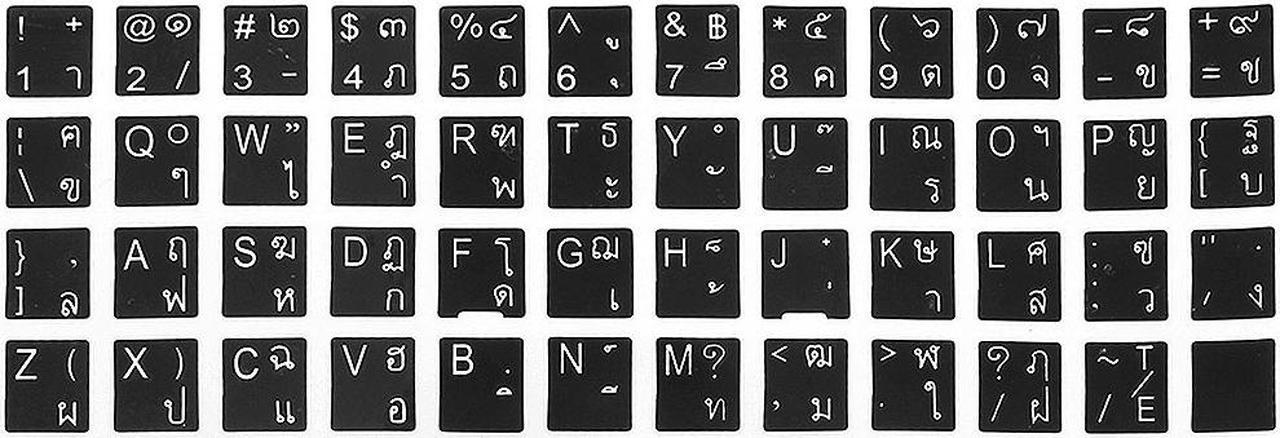 Unique Bargains English Thai Fonts Standard Black Keyboard Sticker With White Letters