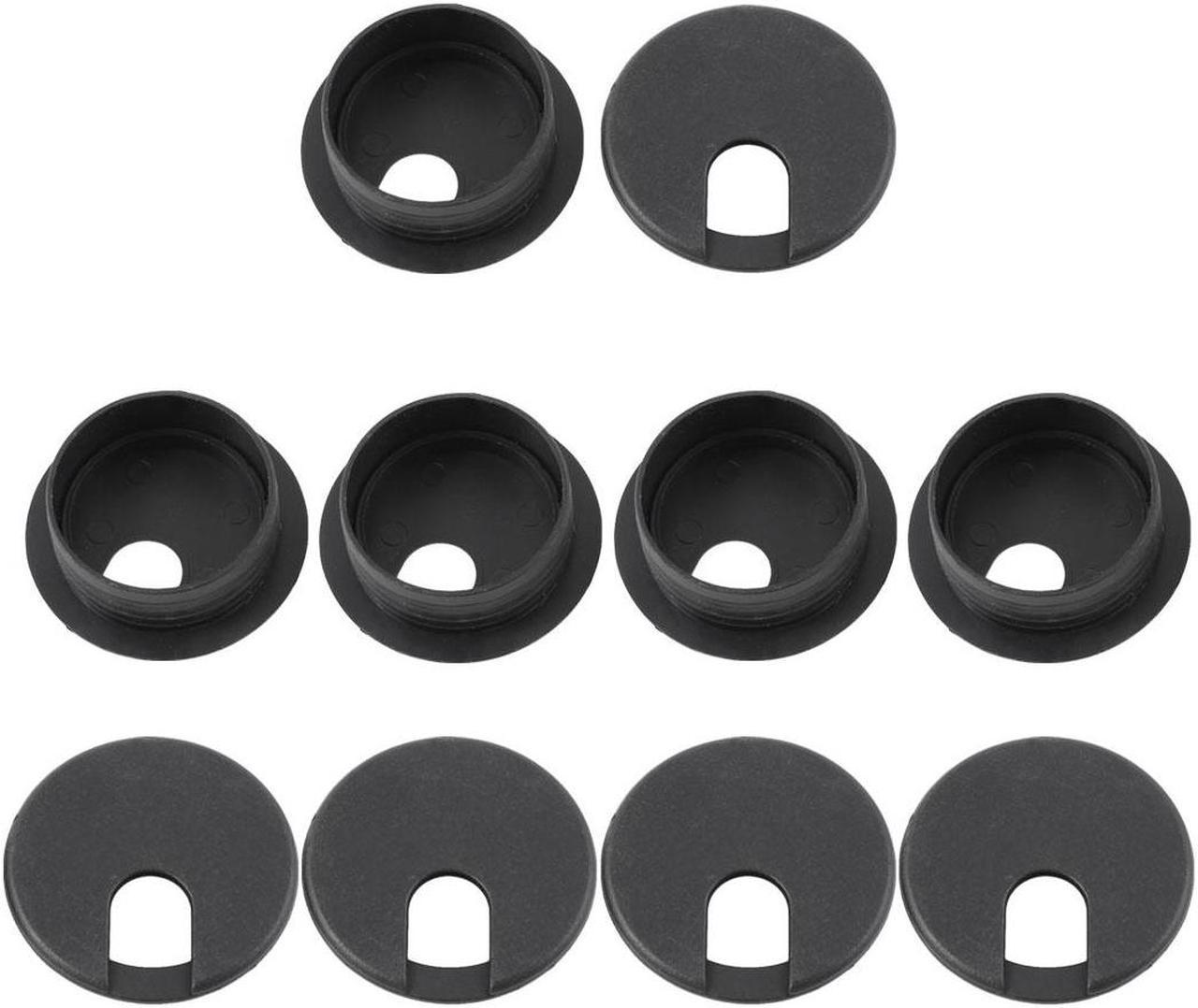 10 Pcs Round Black Plastic Computer Desk Grommets Cable Hole Covers 35mm