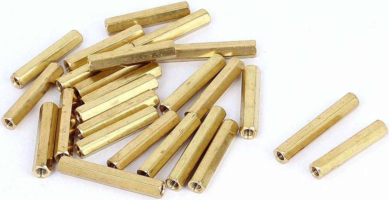 Unique Bargains M3 x 25mm Female Thread Brass Hex Standoff Pillar Rod Spacer Coupler Nut 25pcs