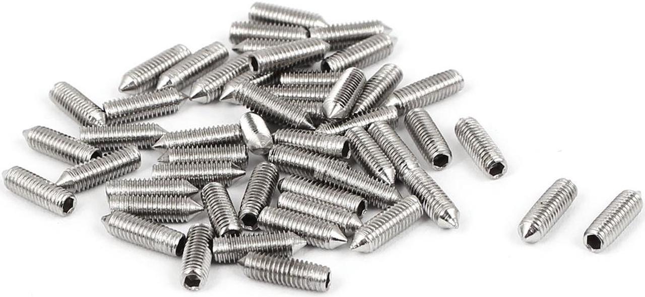 M3 x 10mm Cone Point Hex Socket Set Grub Screw Silver Tone 50 Pcs