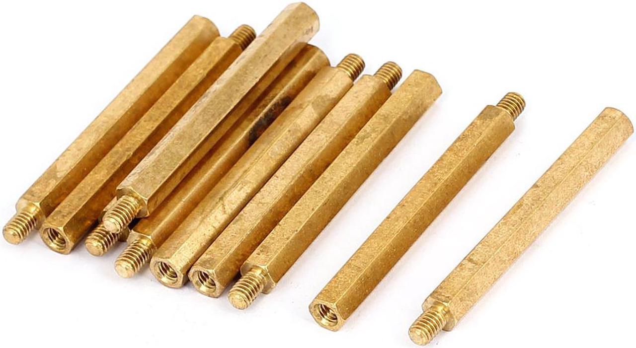 Unique Bargains M4x50mm+6mm Male to Female Thread 0.7mm Pitch Brass Hex Standoff Spacer 10Pcs