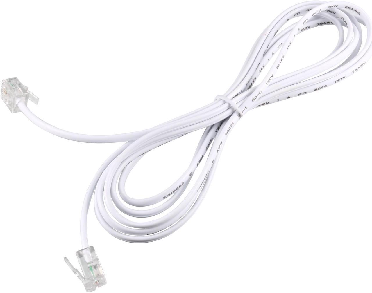 RJ11 6P2C Telephone Phone Line Extension Cord Cable White 2m Long