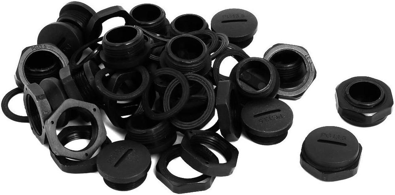 PG13.5 Nylon Male Threaded Cable Gland Screw End Cap Cover Black 20pcs