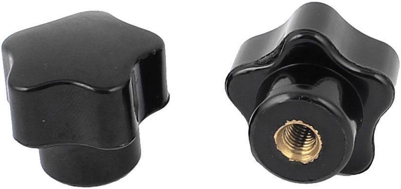 M5 Female Thread 25mm Dia Star Head Screw Clamping Knob Grips Black 2Pcs