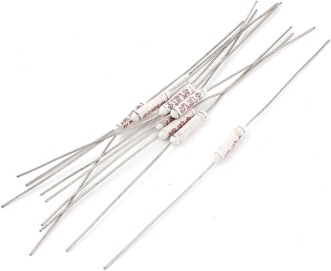 10 Pcs Axial Leads Metal 125 Celsius Temperature Thermal Fuses AC 250V 2A