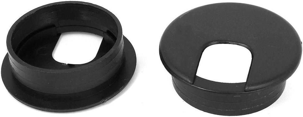 Black Round Plastic Computer Desk Cable Grommet Hole Cover 50mm Dia 2 Pcs