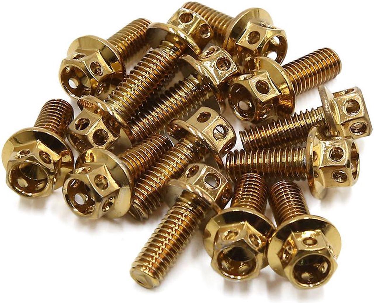 14pcs Gold Tone M6 x 15 Motorcycle Stainless Steel Titanium Plated Hexagon Bolts Clips Screws