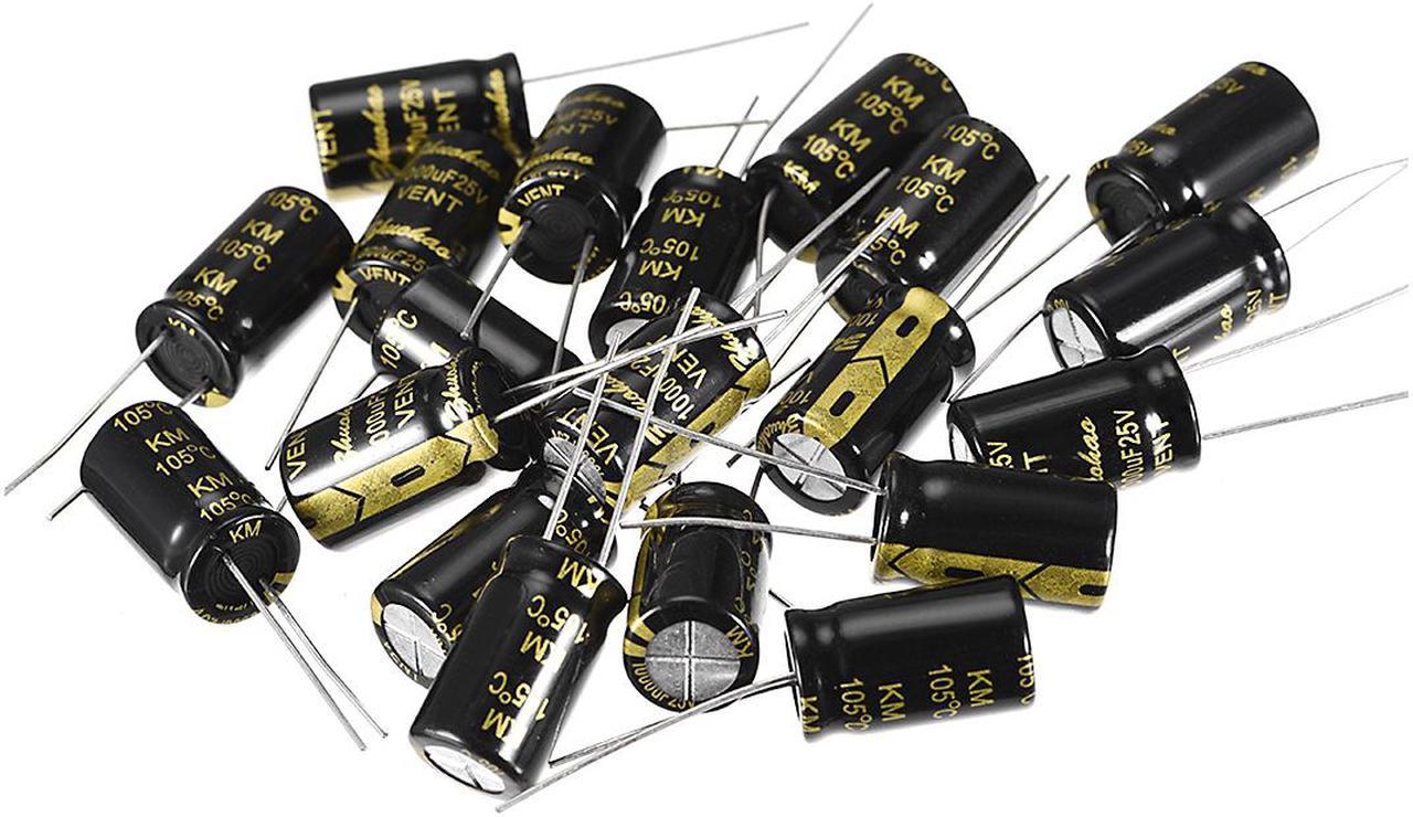 Aluminum Radial Electrolytic Capacitor 1000uF 25V Life 10 x 17 mm Black 20pcs