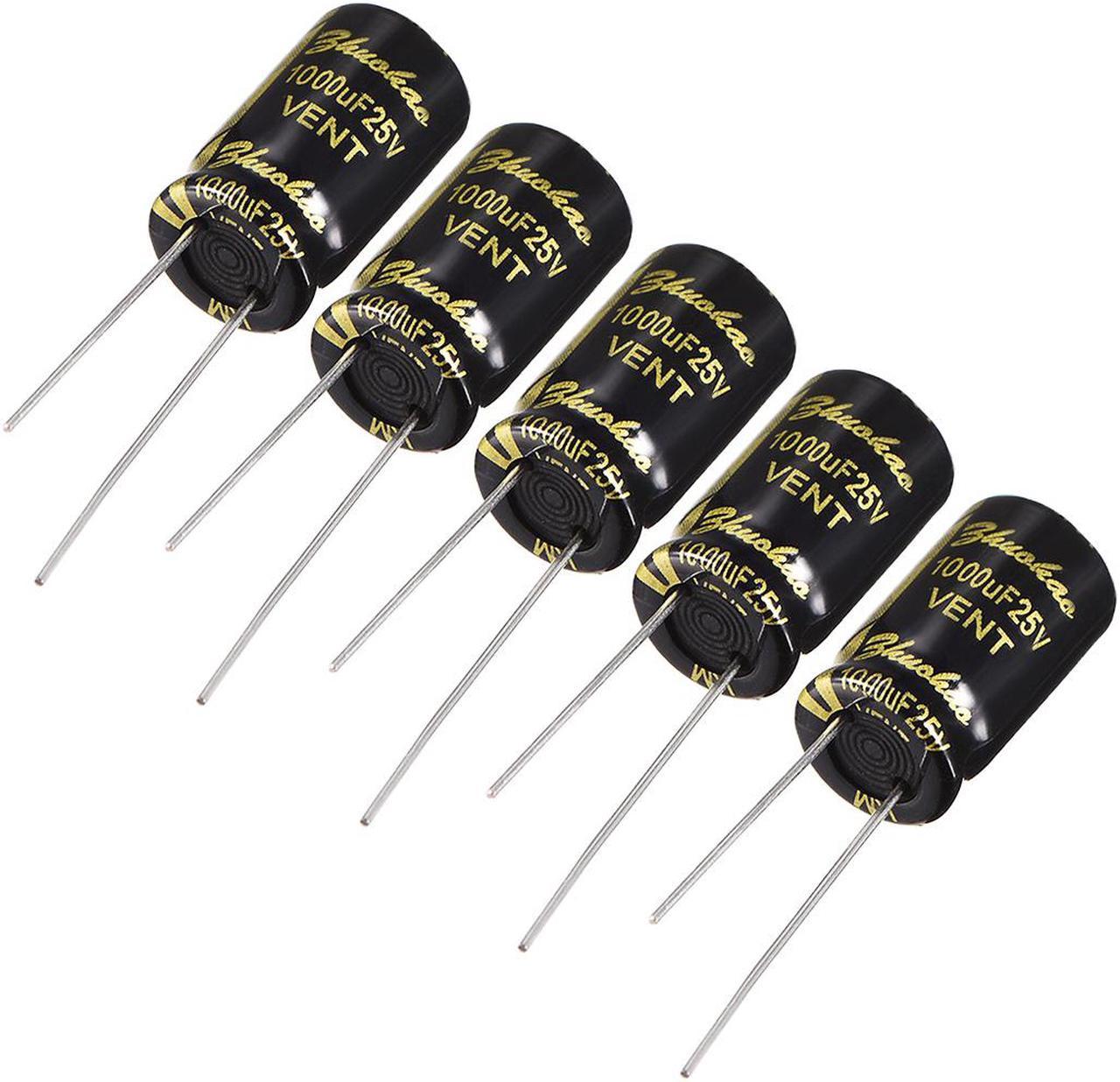 Aluminum Radial Electrolytic Capacitor 1000uF 25V Life 10 x 17 mm Black 5pcs