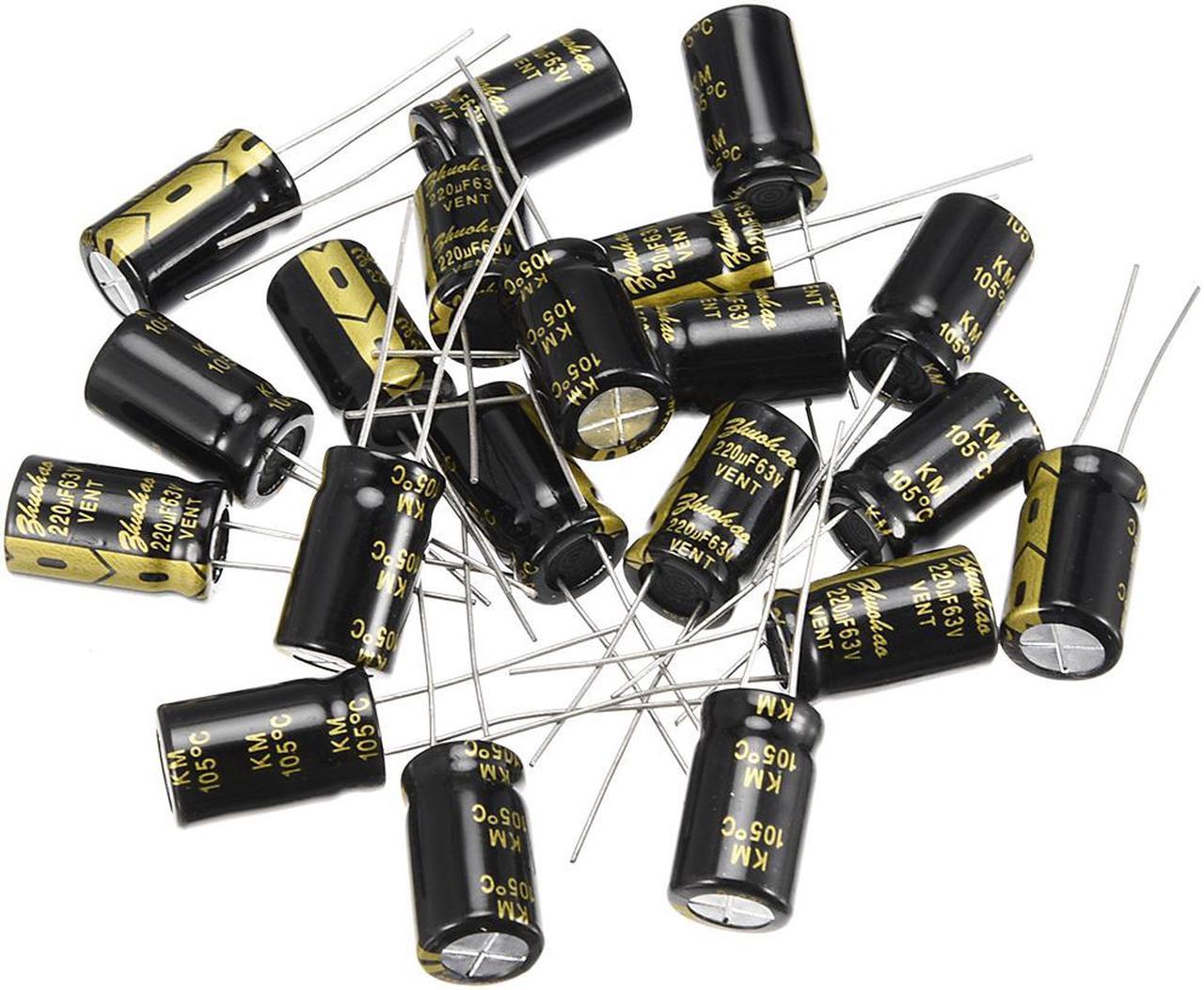 Aluminum Radial Electrolytic Capacitor 220uF 63V 2000H 10 x 17 mm Black 20pcs