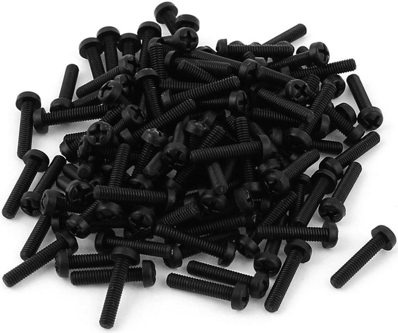 M2.5 x 12mm Plastic Phillips Cross Pan Head Machine Screws Black 100 PCS