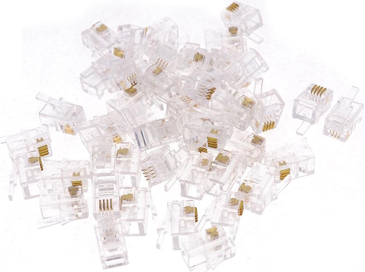 50 Pcs Telephone Cable Parts 4P4C RJ9Plug Jack Connector Socket