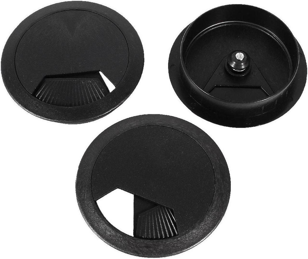 Unique Bargains Home 2.4" Dia Round Plastic Desk Computer Grommet Hole Wire Cover Black 3 Pcs