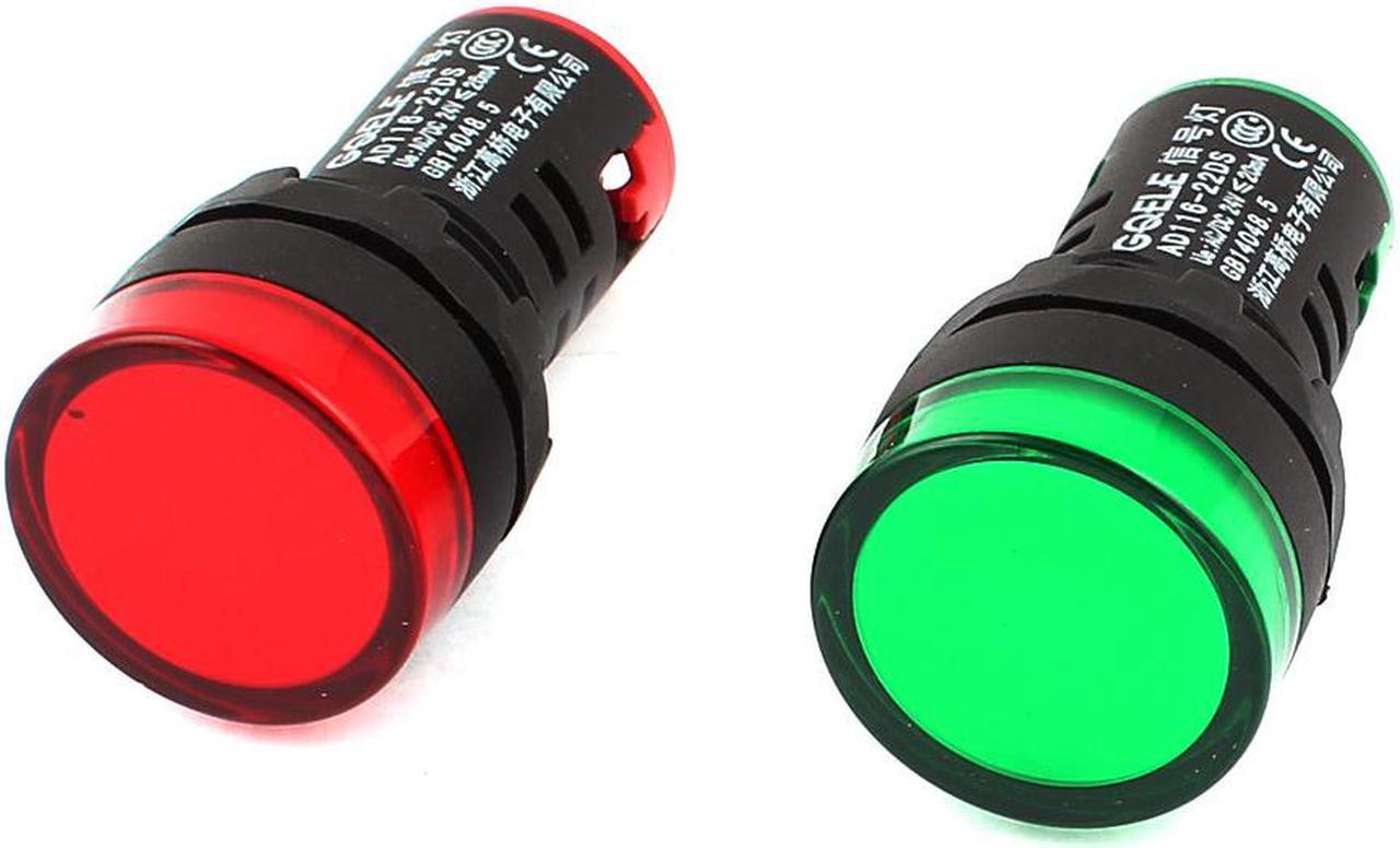 AD116-22DS AC/DC 24V 20mA Energy Saving LED Indicator Light Red Green 2pcs