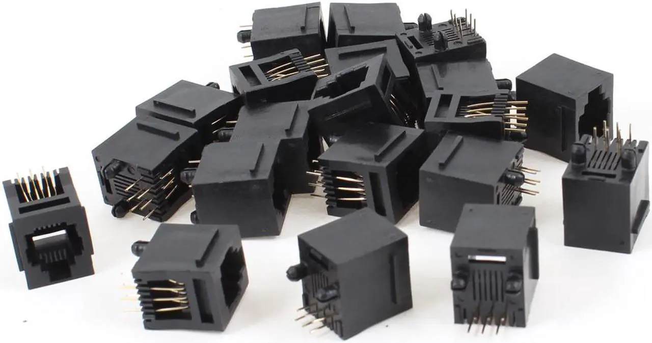 Main image of 20pcs 180 Degree RJ12 6P6C 6 Pin Network LAN Ethernet PCB Jacks Connector Black