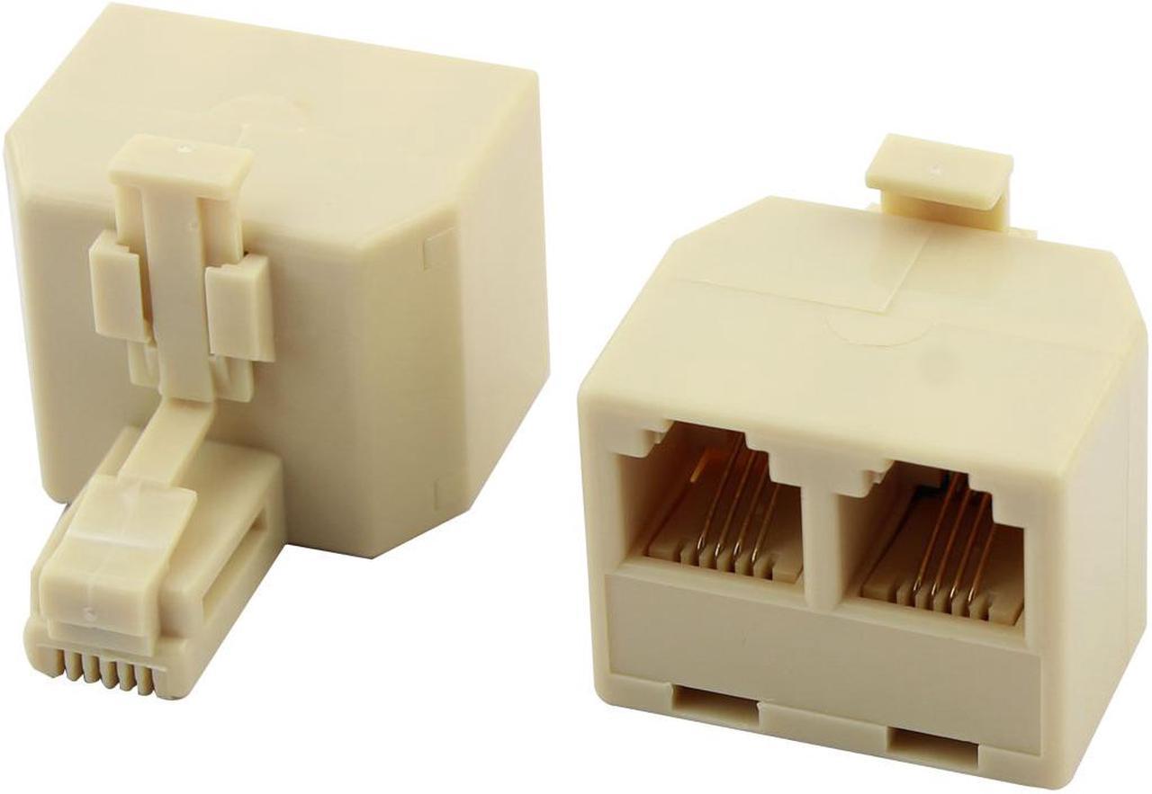 Plastic Telephone RJ11 1 Male to 2 Female Adapter Ethernet Connector Splitter 2 Pcs