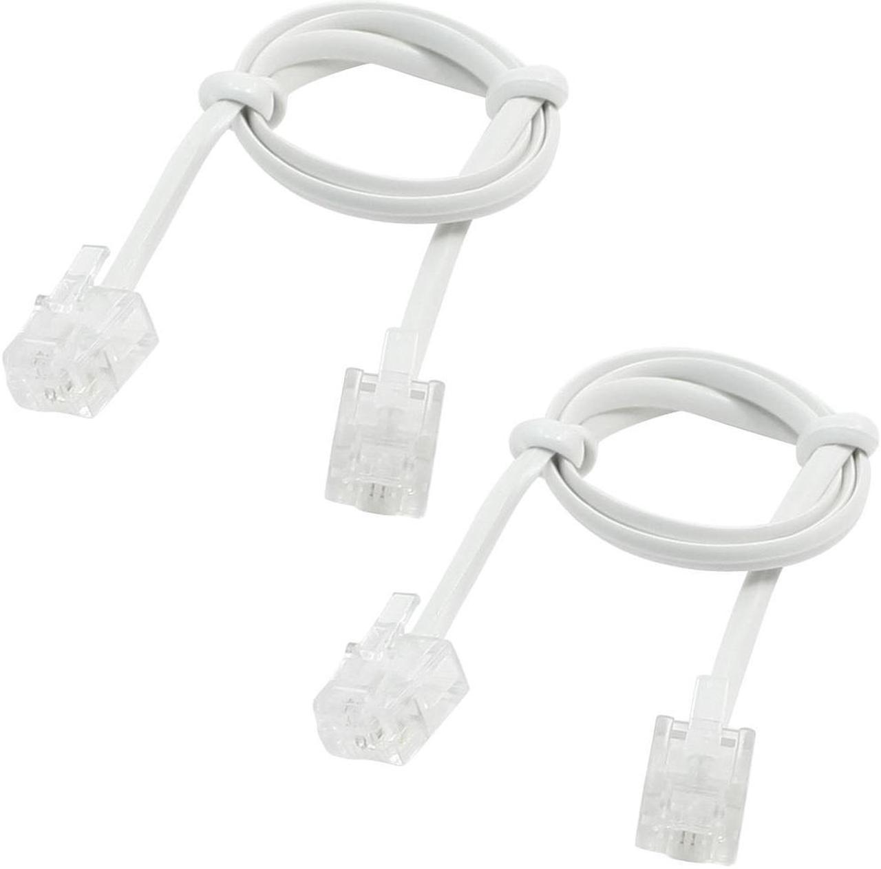 Unique Bargains 2PCS 1.6Ft 50cm Long RJ11 6P2C Plug White Telephone Phone Extension Cable