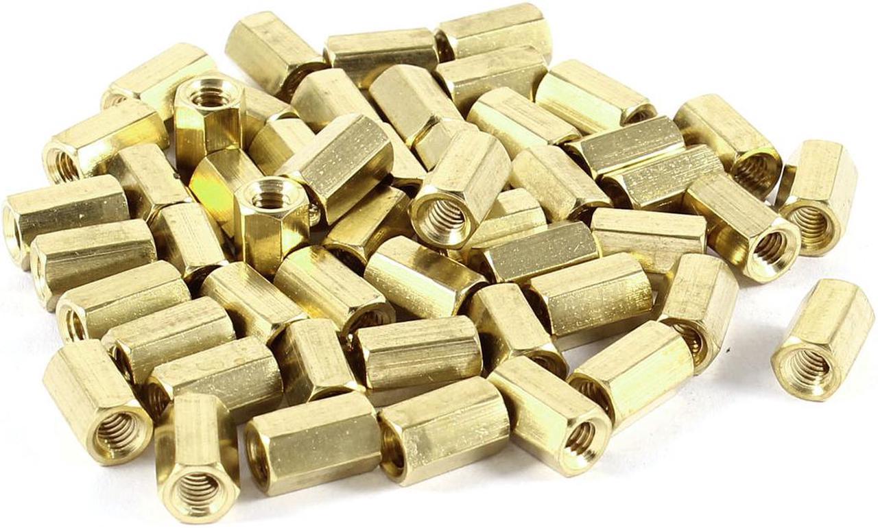 Unique Bargains 50Pcs Hex Nut Brass Standoff Spacer M4x10mm Female to Female