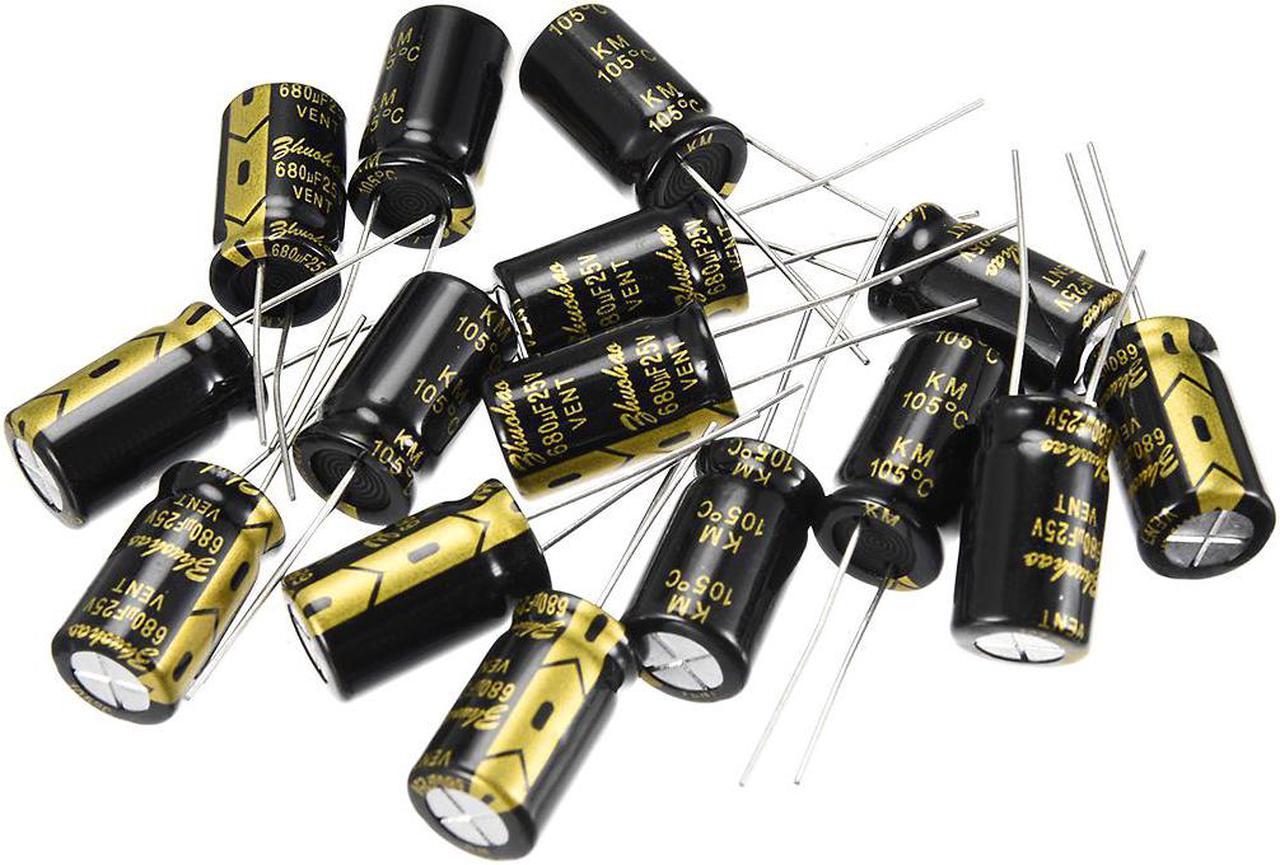 Aluminum Radial Electrolytic Capacitor 680uF 25V 2000H 10 x 17 mm Black 15pcs