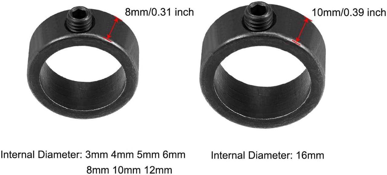 Alt view image 3 of 3 - Drill Stop Collar Set 3mm 4mm 5mm 6mm 8mm 10mm 12mm 16mm I.D. with Hex Wrench Carbon Steel for Set Screws Chuck Woodworking Drill Bits Depth Holder Black 8pcs