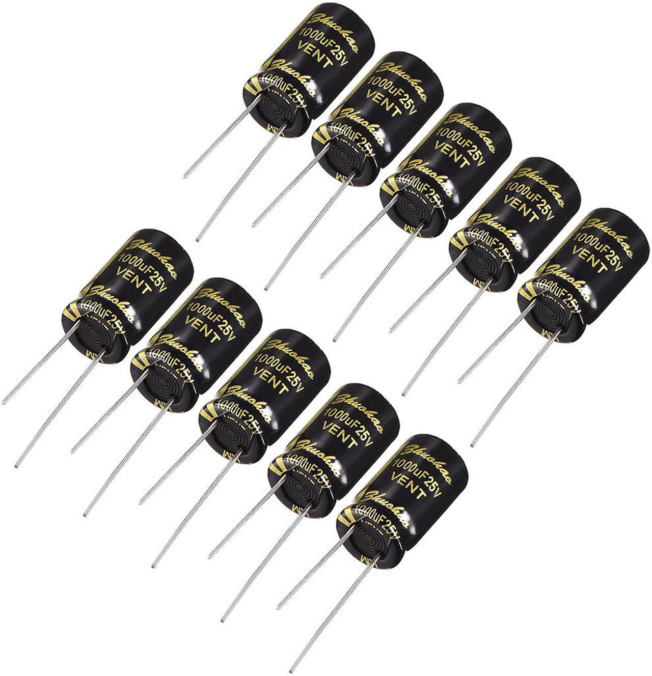 Aluminum Radial Electrolytic Capacitor 1000uF 25V Life 10 x 17 mm Black 10pcs