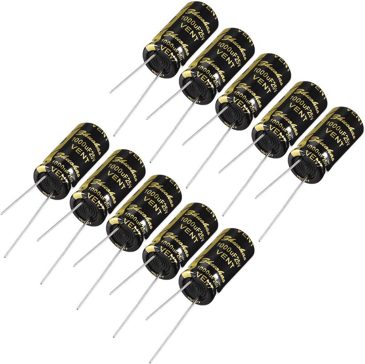 Aluminum Radial Electrolytic Capacitor 1000uF 25V Life 10 x 20 mm Black 10pcs