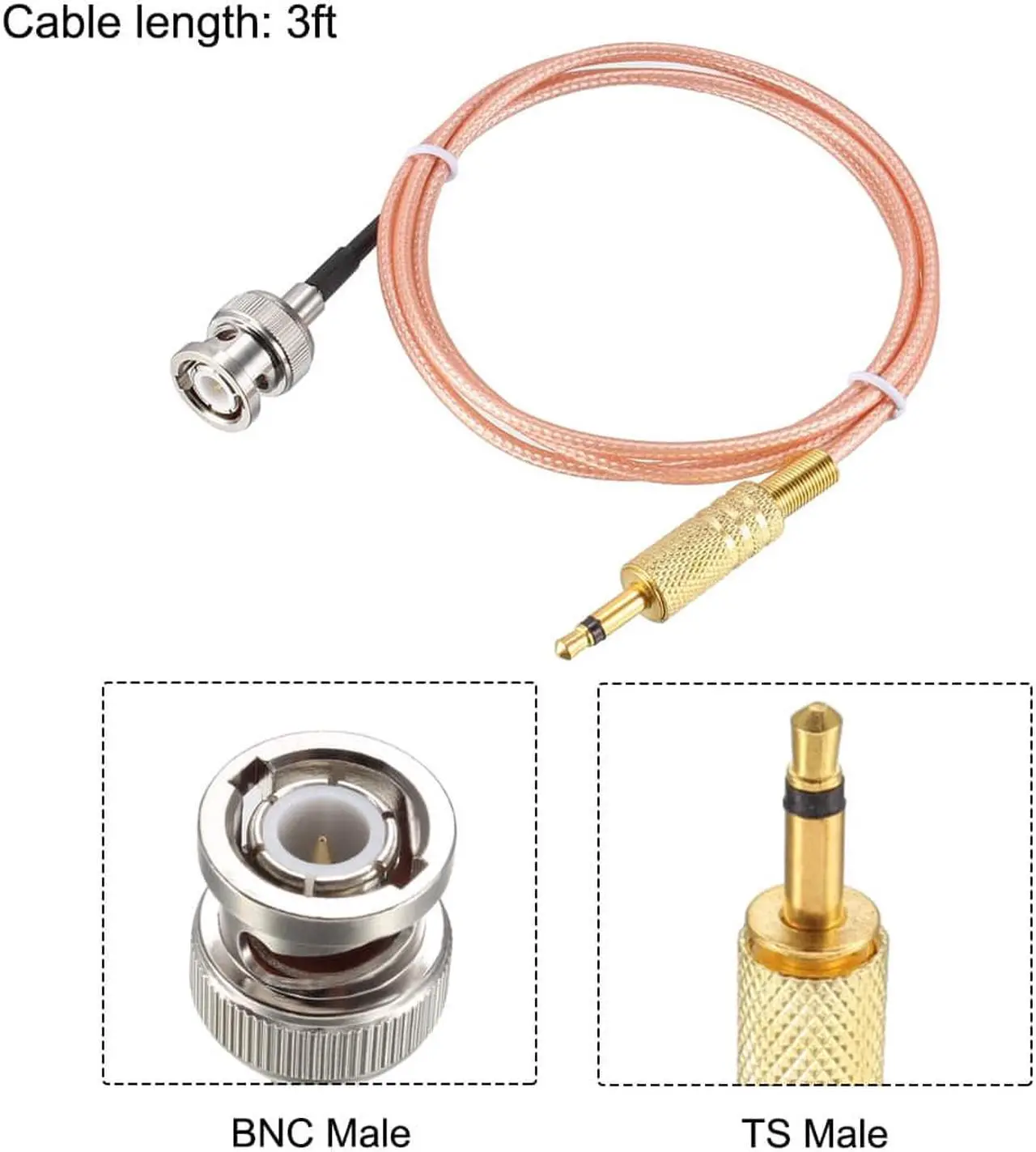 Alt view image 2 of 4 - BNC Male to 3.5mm (1/8") Mono TS Male Coaxial Power Audio Cable 50 ohm 3 ft