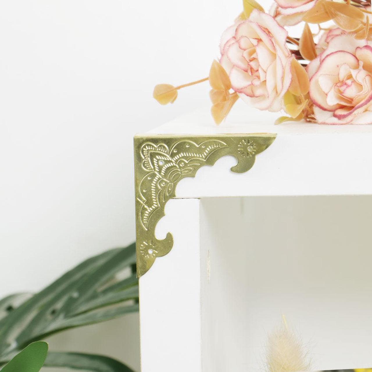 Alt view image 5 of 7 - Box Corner Protectors Vintage Gold Tone Triangle Metal Frame Edge Corner Protectors for Furniture Desk Jewelry Box Table Pack of 4