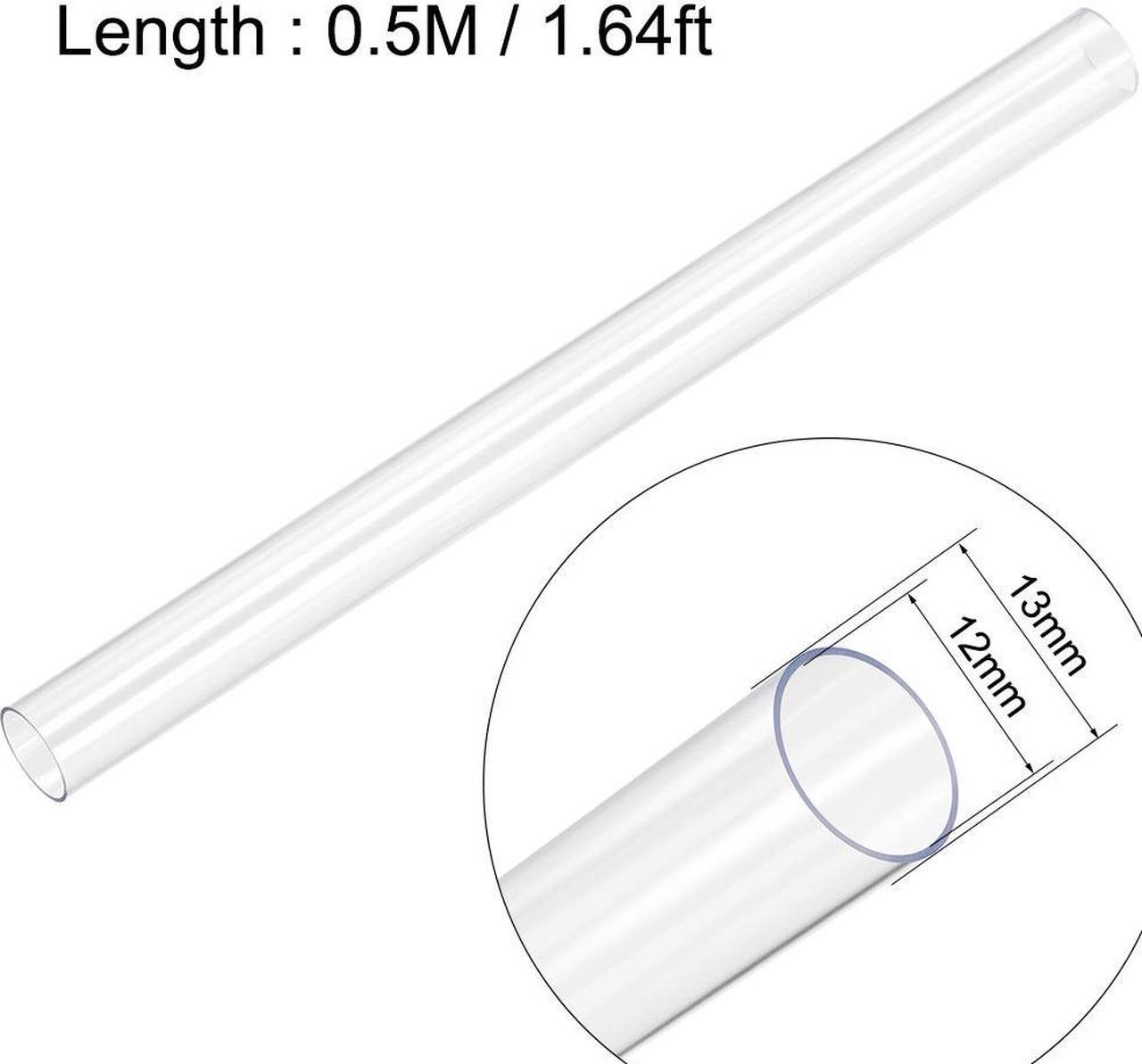 PVC Rigid Round Tubing,Clear,12mm ID x 13mm OD,0.5M/1.64Ft Length,2pcs