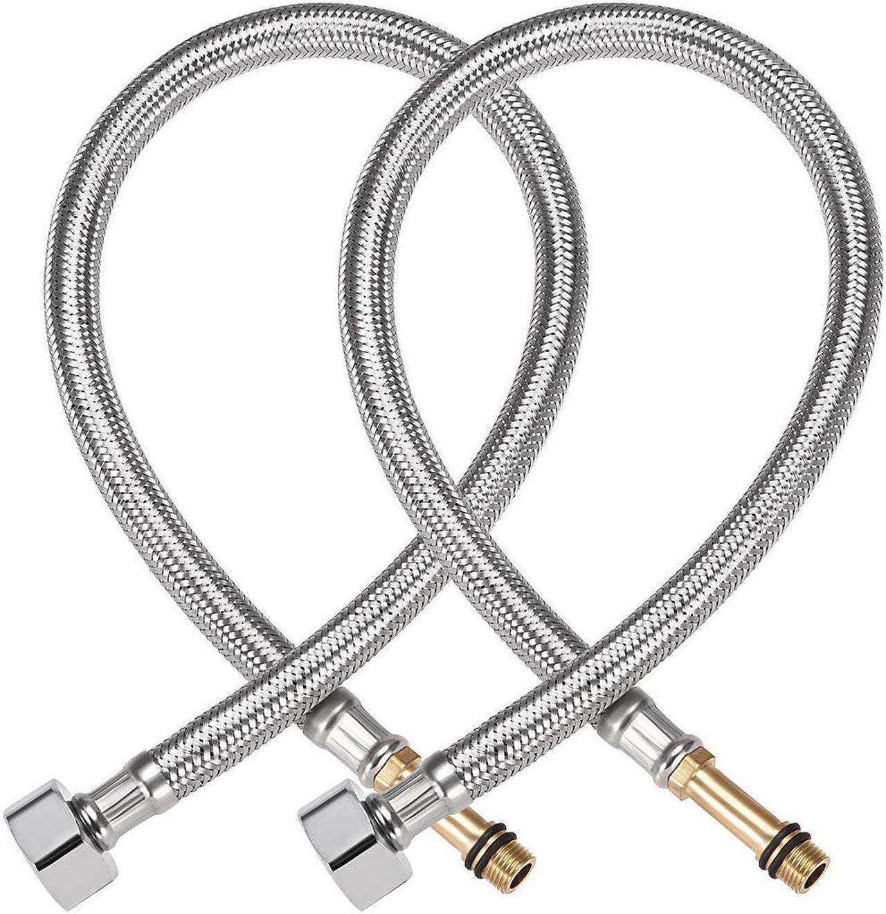 Faucet Supply Line Connector 1/2 Inch IPS Female X M10 Male 16 Inch Length Braided 304 Stainless Steel Hose 2Pcs