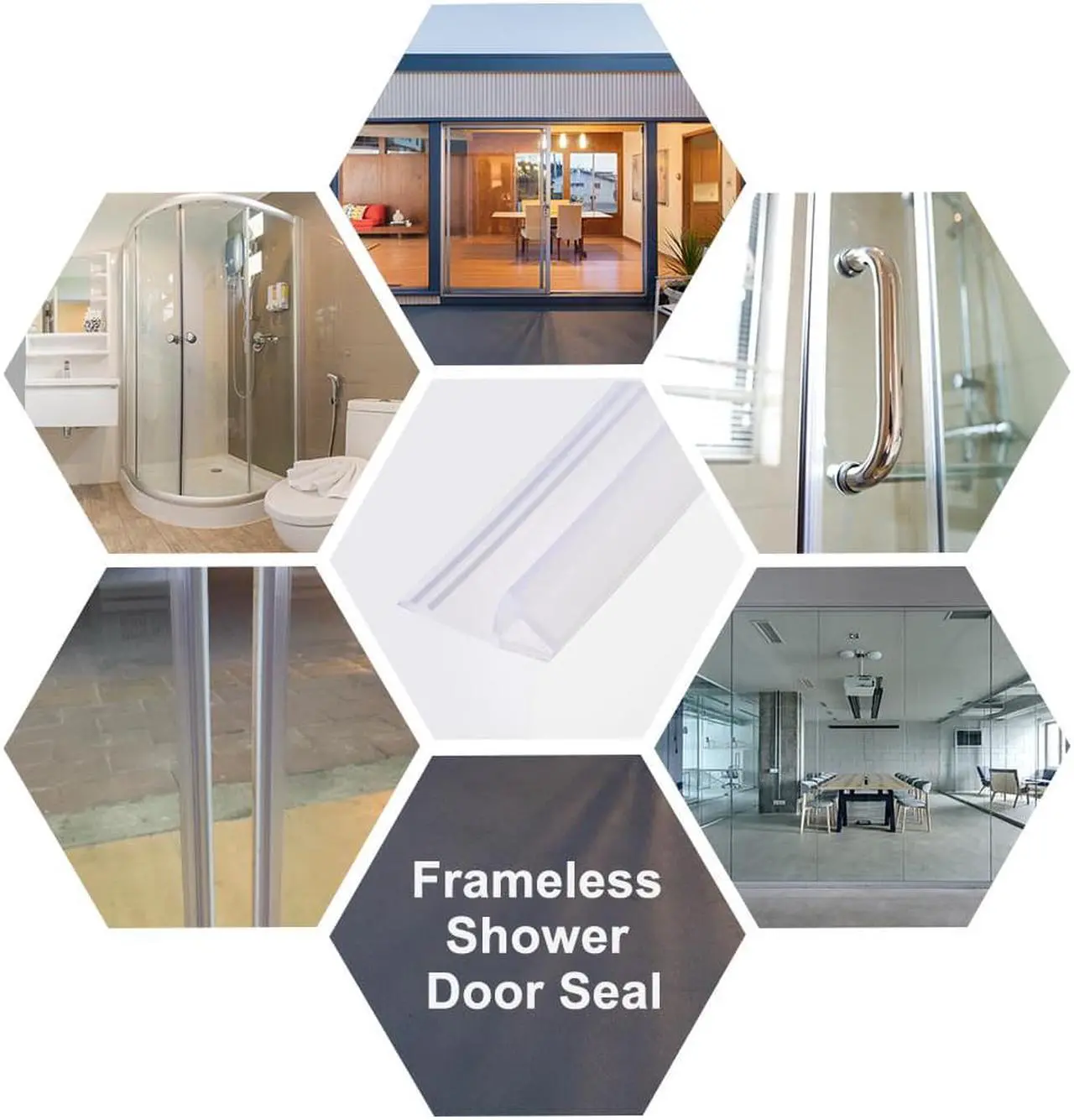 Alt view image 4 of 6 - Frameless Glass Shower Door Sweep - Door Bottom Side Seal Strip h-Type with 3/4-Inch(20mm) Drip Rail - 3/8-Inch(10mm) Glass x 78.74-Inch(2000mm) Length