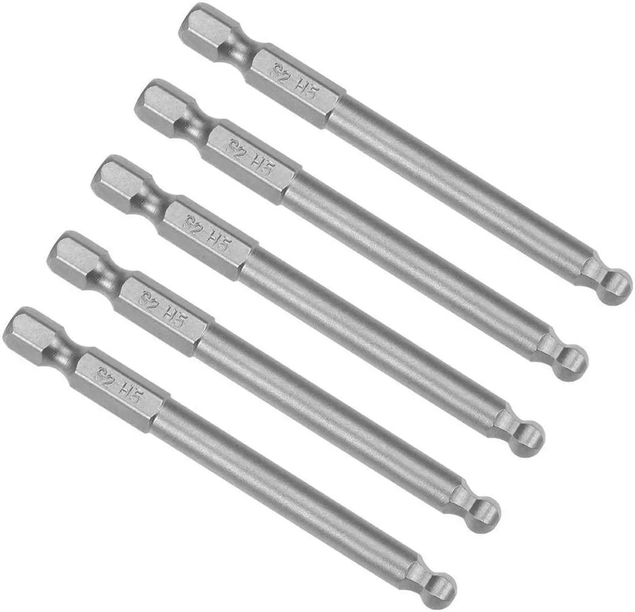 Main image of 5Pcs Ball End Hex Bits 1/4 Inch Hex Shank 75mm Length Magnetic 5MM Head Screwdriver S2 Screw Driver Bit