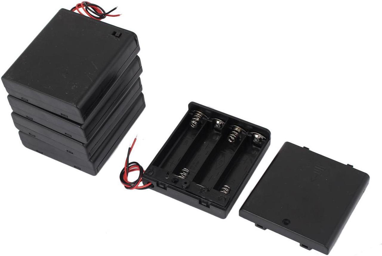 5 Pcs 6V Power Supply 4 x AA Battery Holder Enclosed Case Box Switch Wire Lead